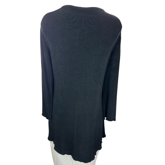 by Chico's Black Pullover Top Sz 1/Medium Asymmetric Hem & Sleeves Rayon/Spandex - Picture 4 of 8